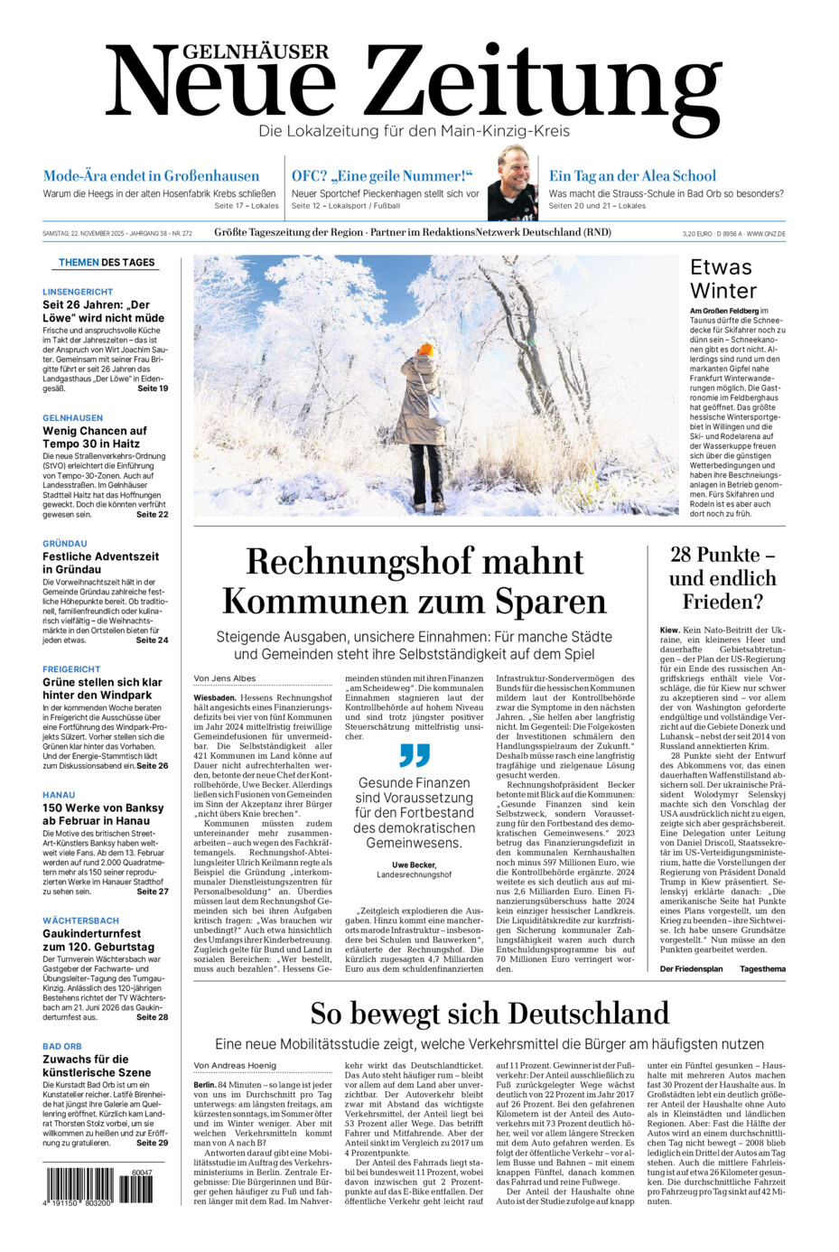 Gelnhäuser Neue Zeitung vom Samstag, 22.11.2025
