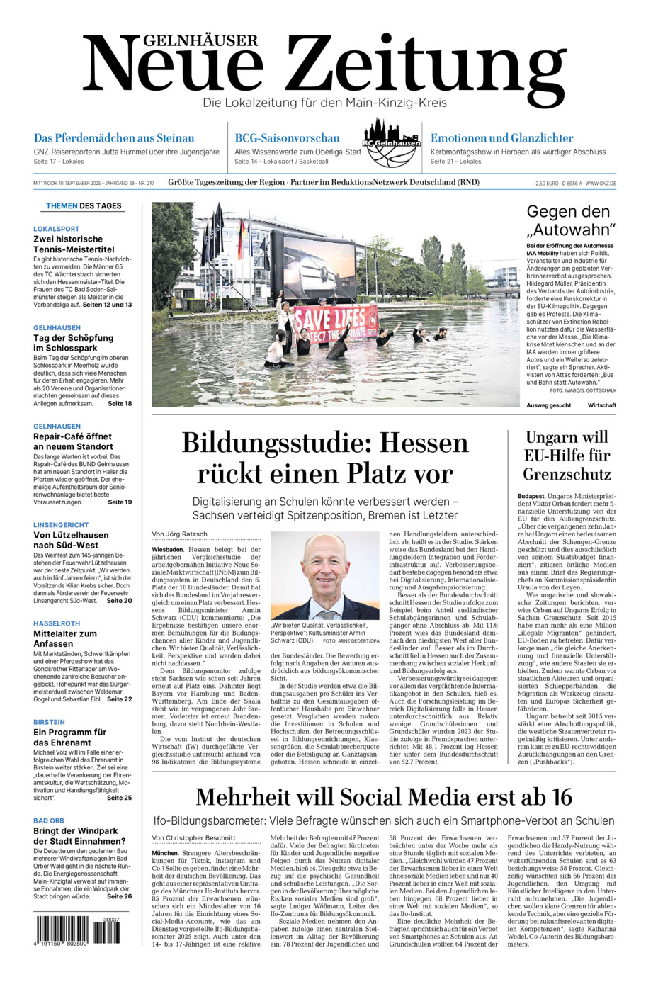 Gelnhäuser Neue Zeitung vom Mittwoch, 10.09.2025