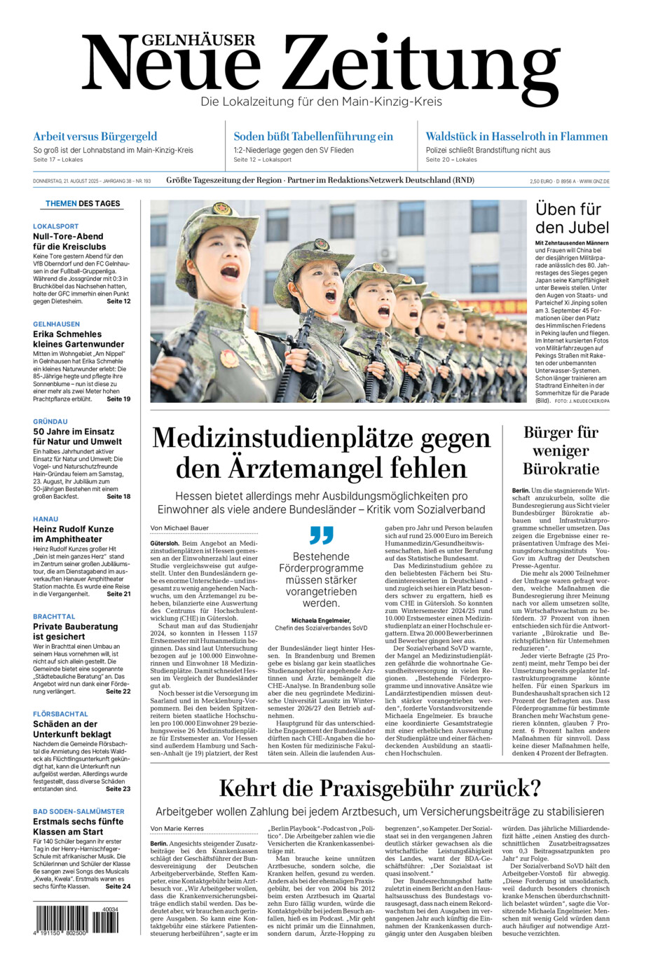 Gelnhäuser Neue Zeitung vom Donnerstag, 21.08.2025