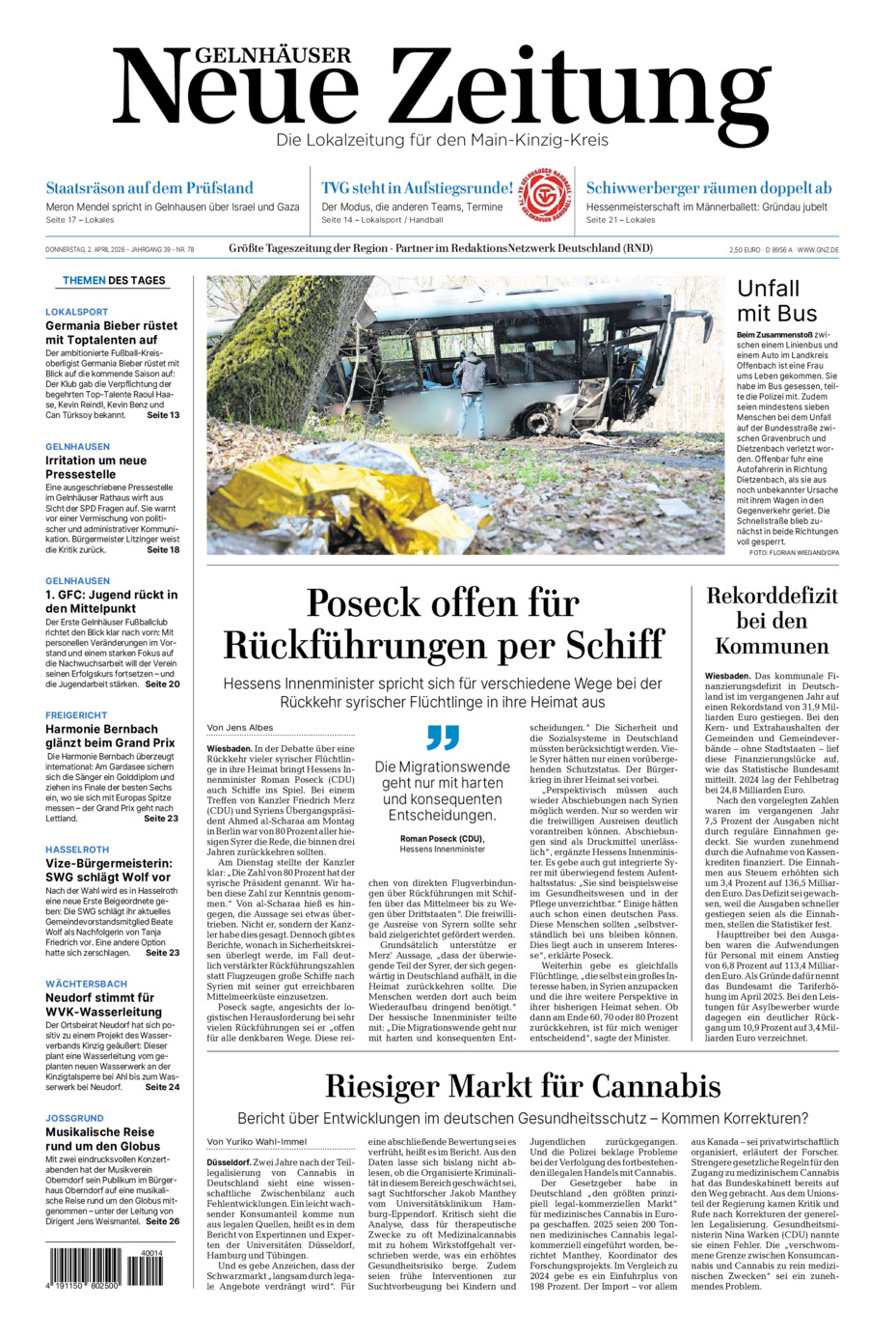 Gelnhäuser Neue Zeitung vom Donnerstag, 02.04.2026