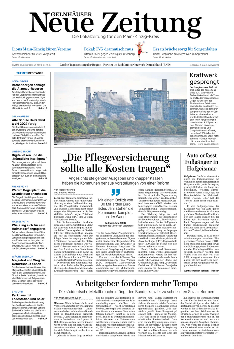 Gelnhäuser Neue Zeitung vom Samstag, 22.08.2026