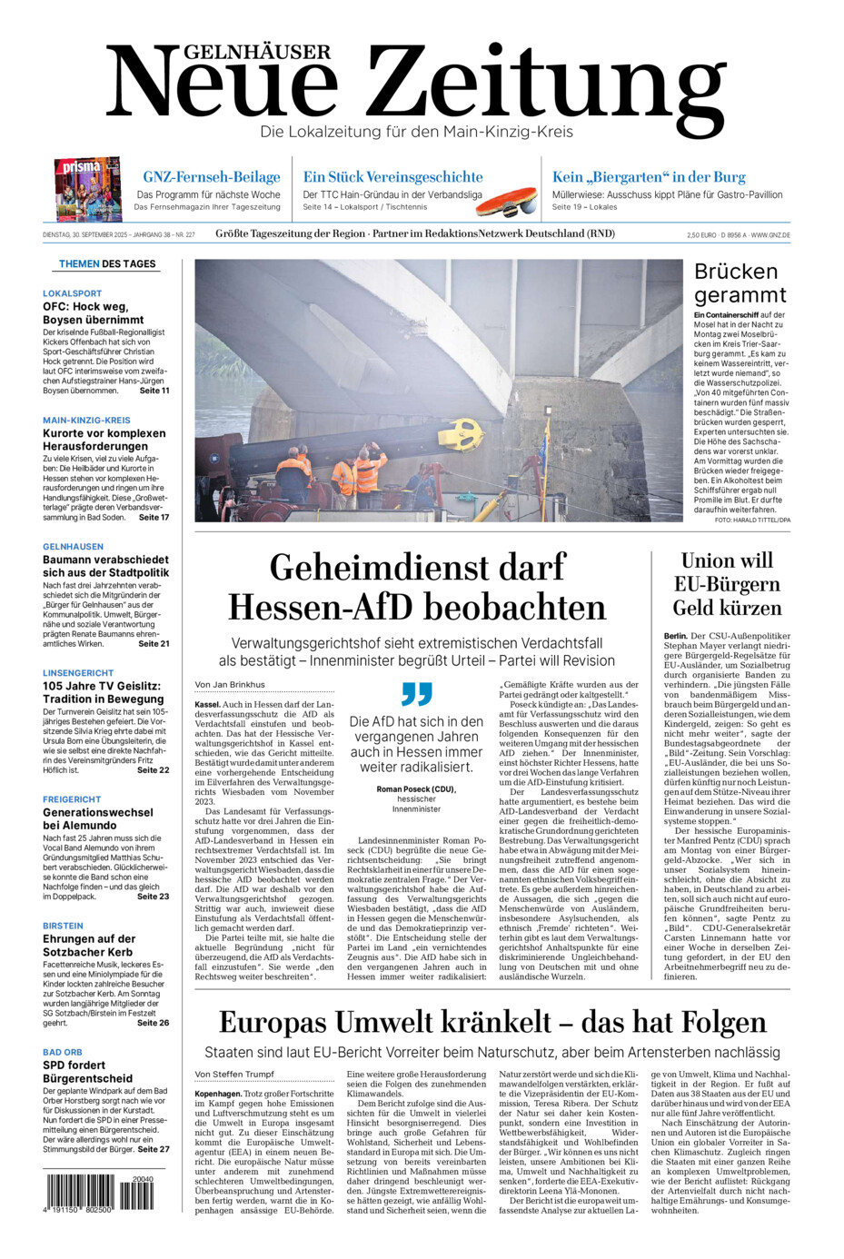 Gelnhäuser Neue Zeitung vom Dienstag, 30.09.2025