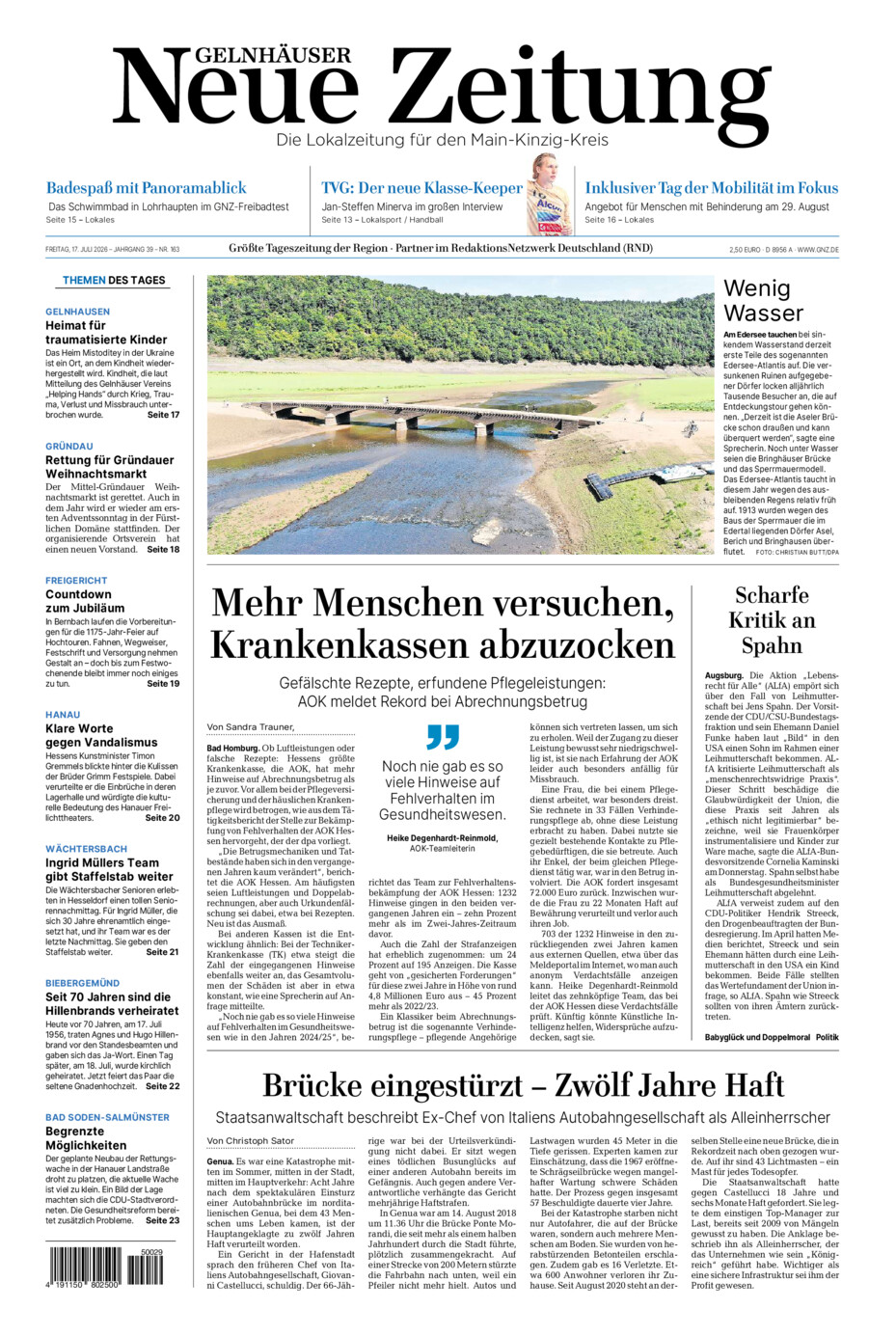 Gelnhäuser Neue Zeitung vom Freitag, 17.07.2026