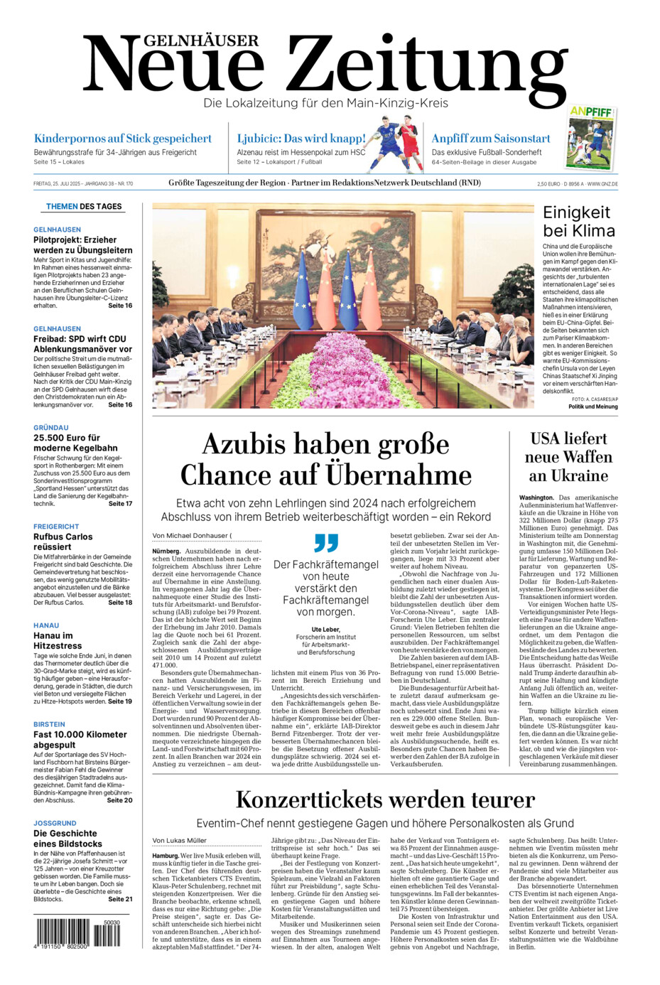 Gelnhäuser Neue Zeitung vom Freitag, 25.07.2025