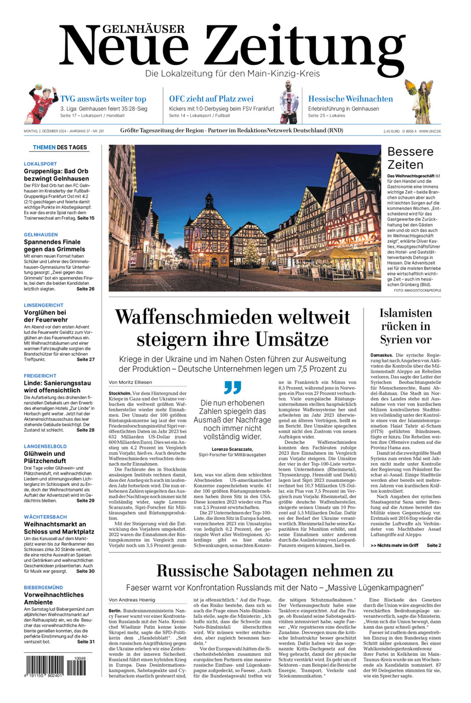 Gelnhäuser Neue Zeitung vom Montag, 02.12.2024