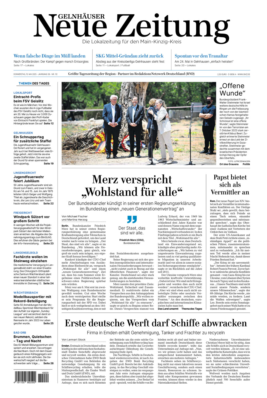 Gelnhäuser Neue Zeitung vom Donnerstag, 15.05.2025