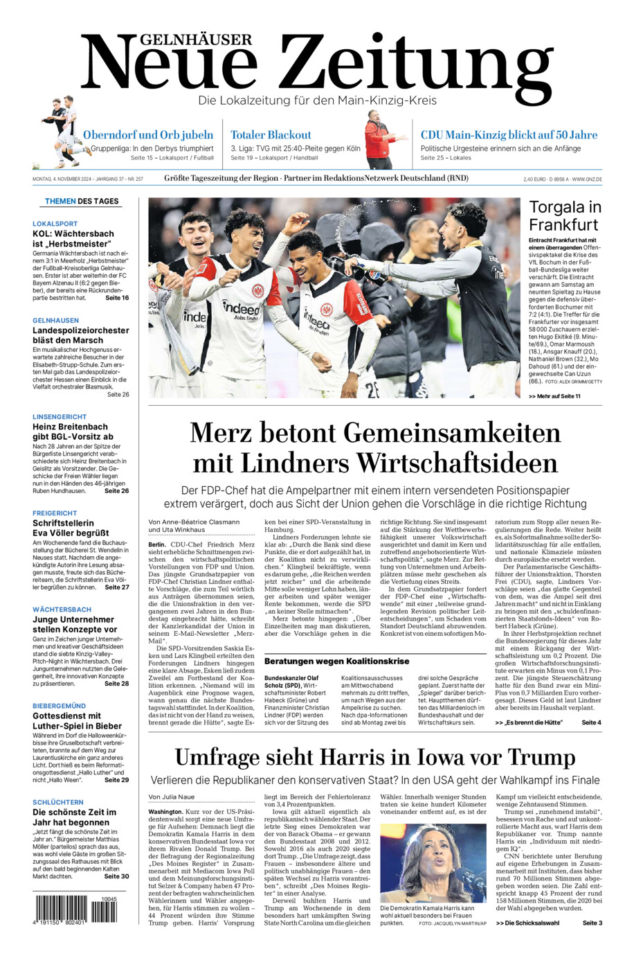 Gelnhäuser Neue Zeitung vom Montag, 04.11.2024