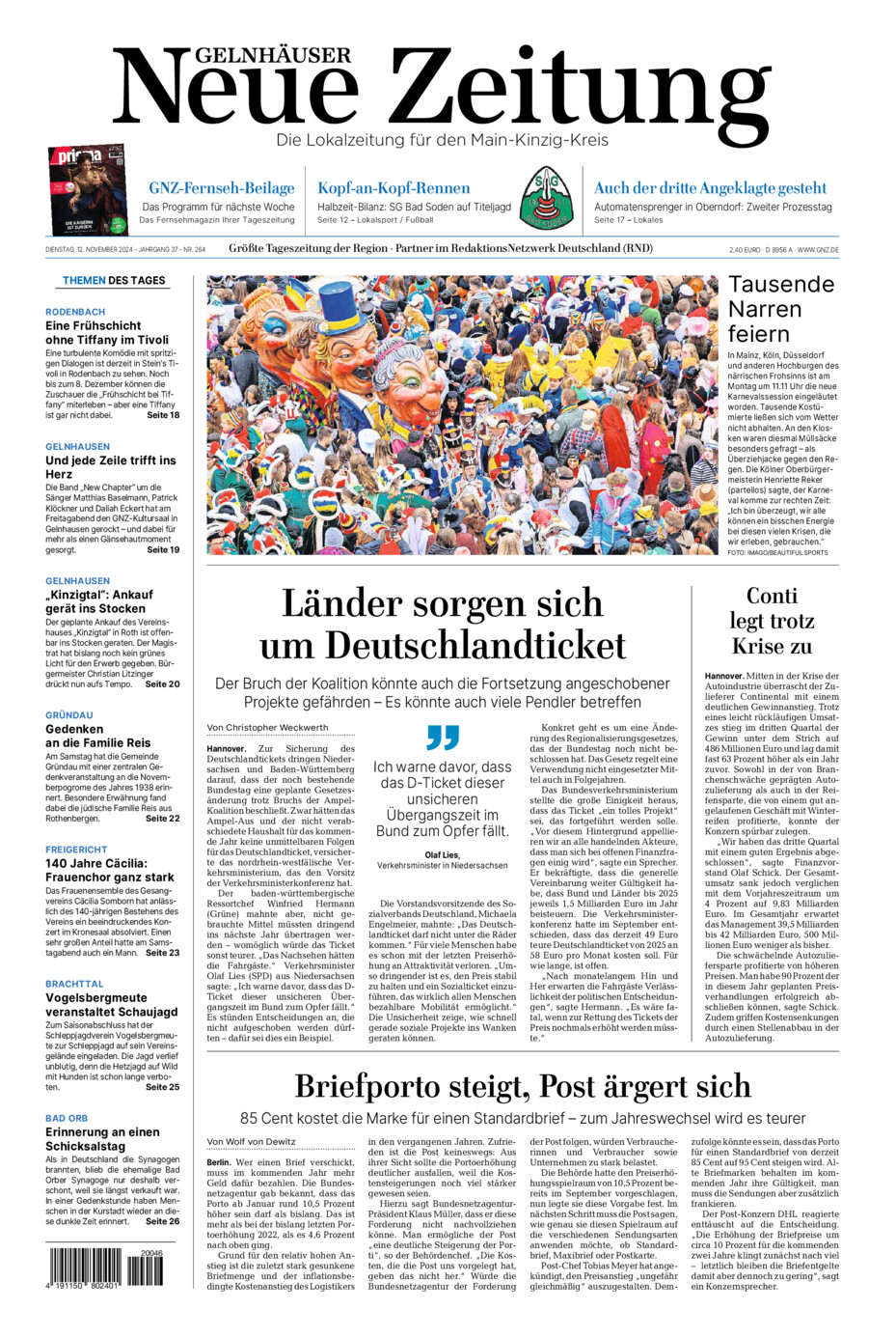 Gelnhäuser Neue Zeitung vom Dienstag, 12.11.2024