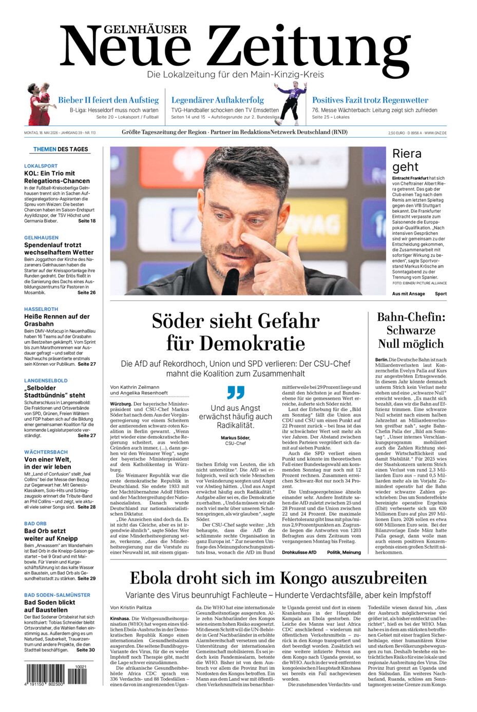 Gelnhäuser Neue Zeitung vom Montag, 18.05.2026
