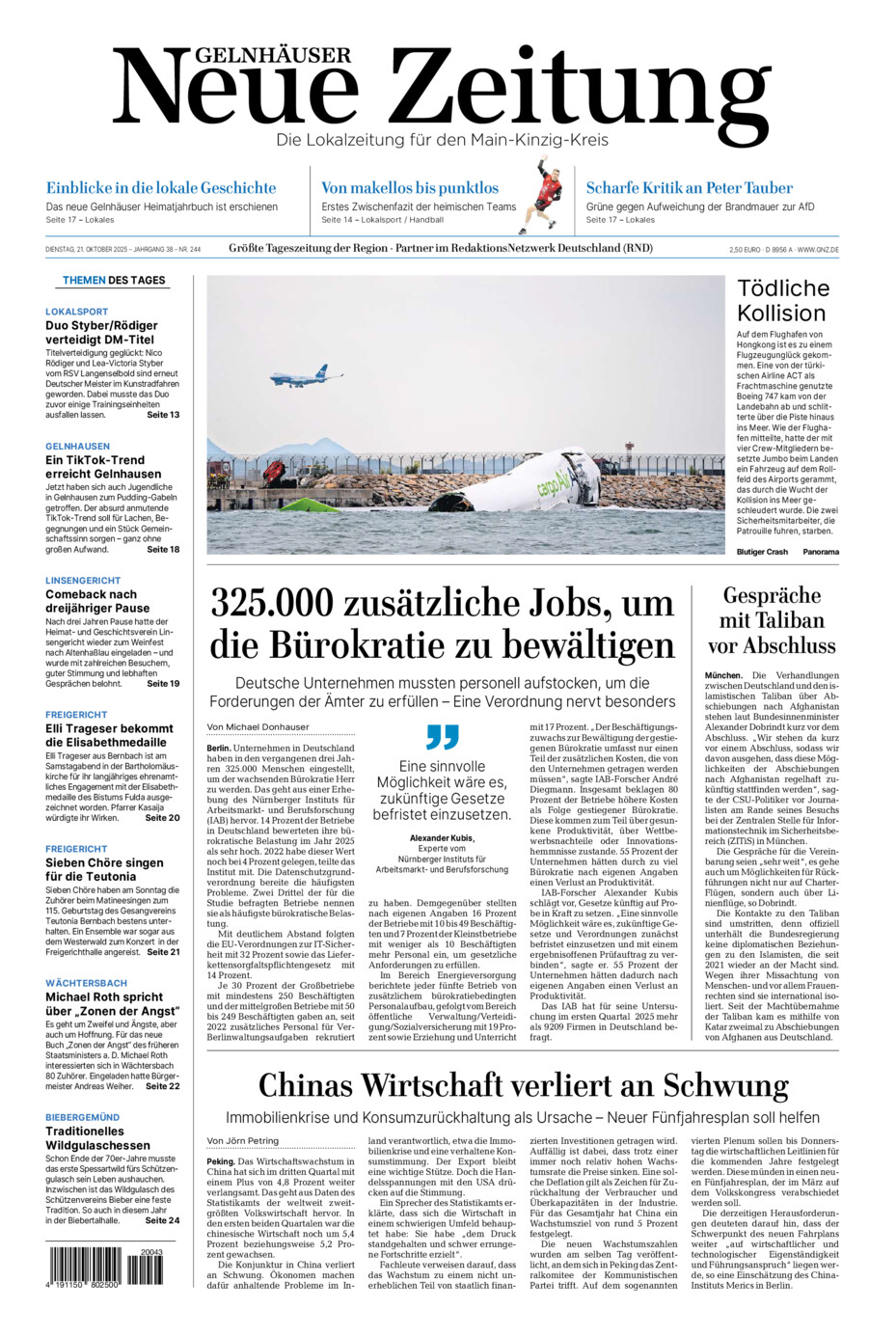 Gelnhäuser Neue Zeitung vom Dienstag, 21.10.2025