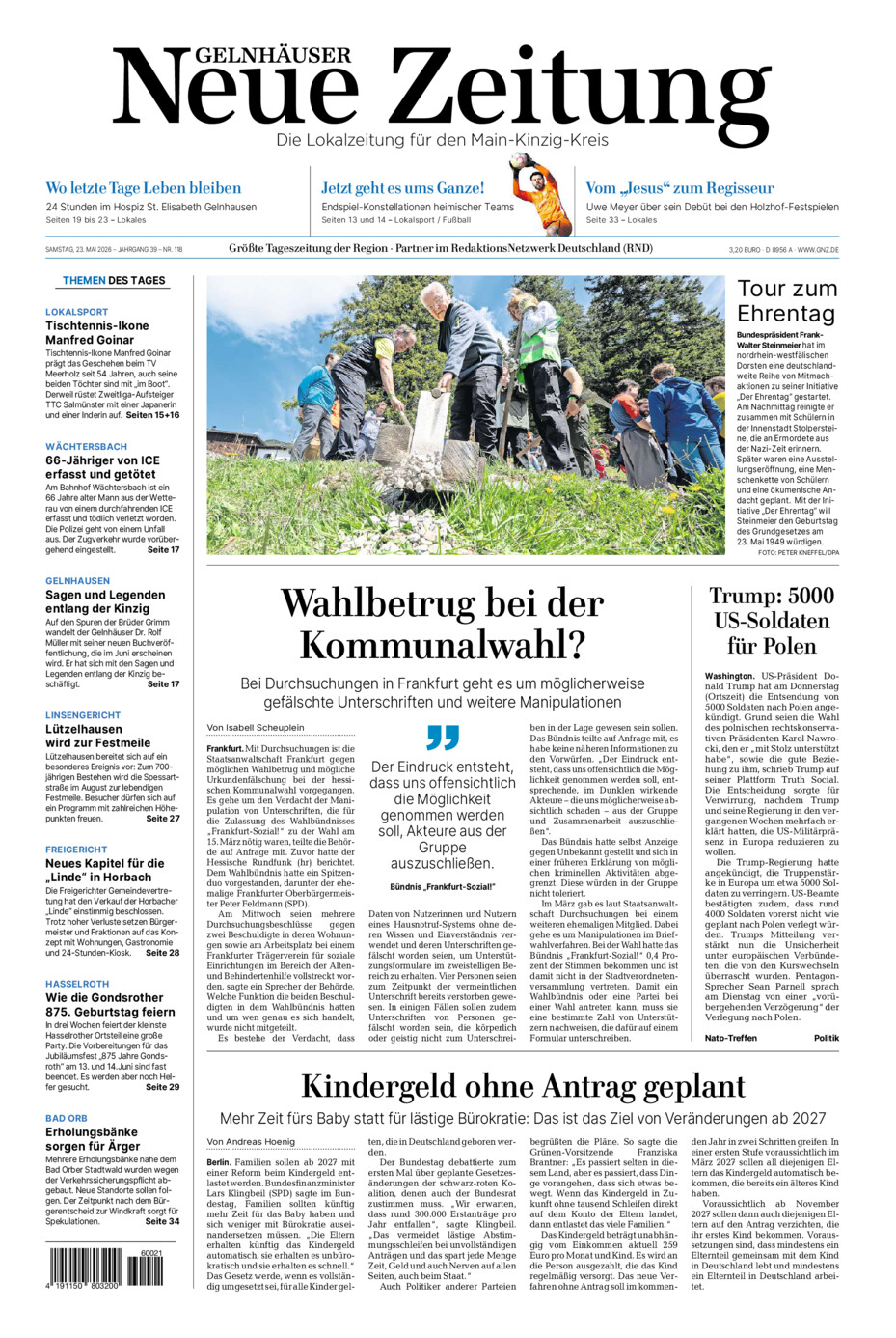 Gelnhäuser Neue Zeitung vom Samstag, 23.05.2026