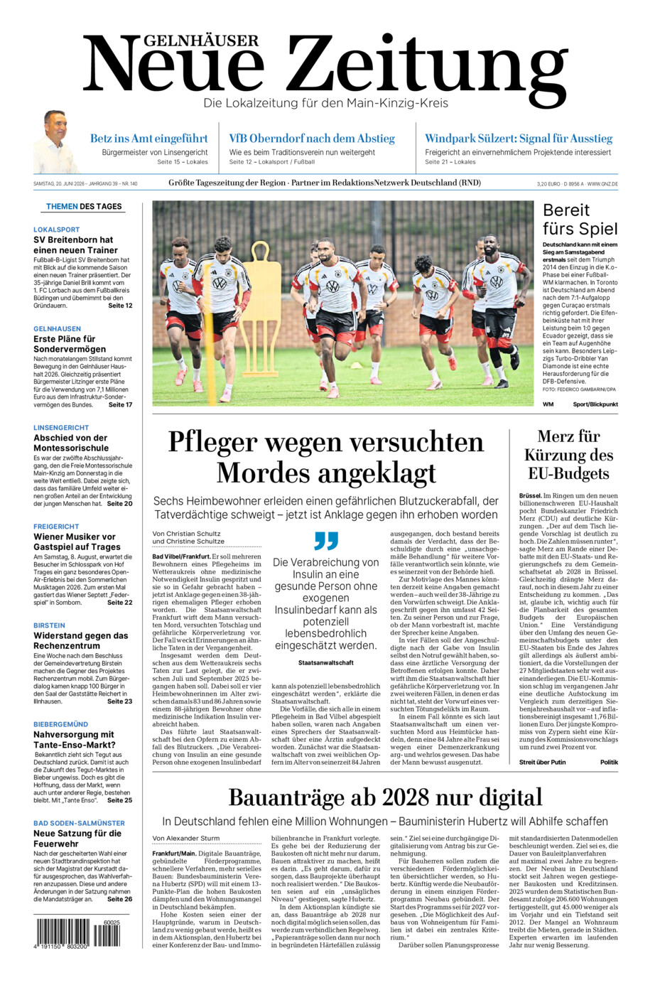 Gelnhäuser Neue Zeitung vom Samstag, 20.06.2026