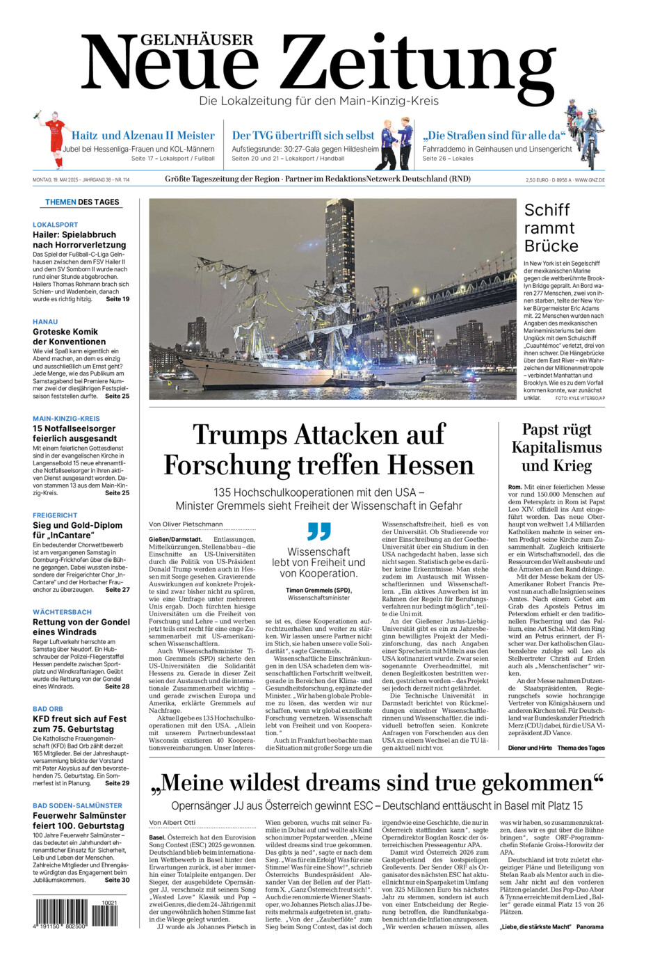 Gelnhäuser Neue Zeitung vom Montag, 19.05.2025