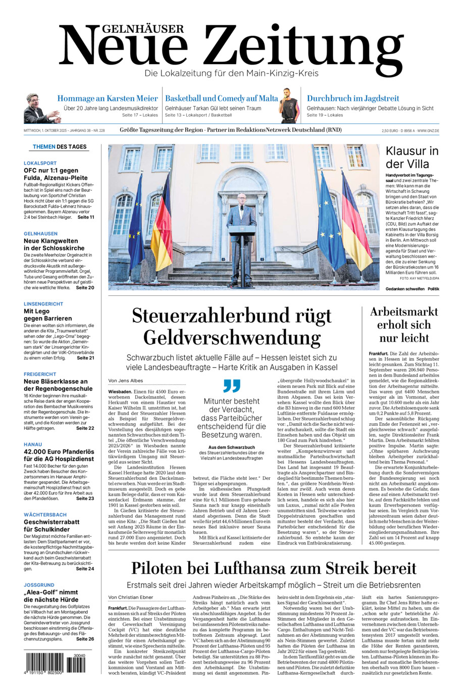 Gelnhäuser Neue Zeitung vom Mittwoch, 01.10.2025