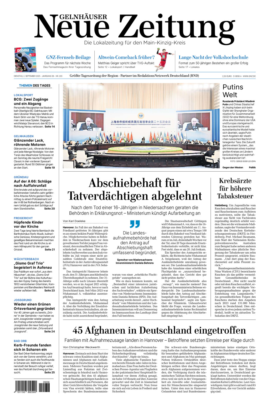 Gelnhäuser Neue Zeitung vom Dienstag, 02.09.2025
