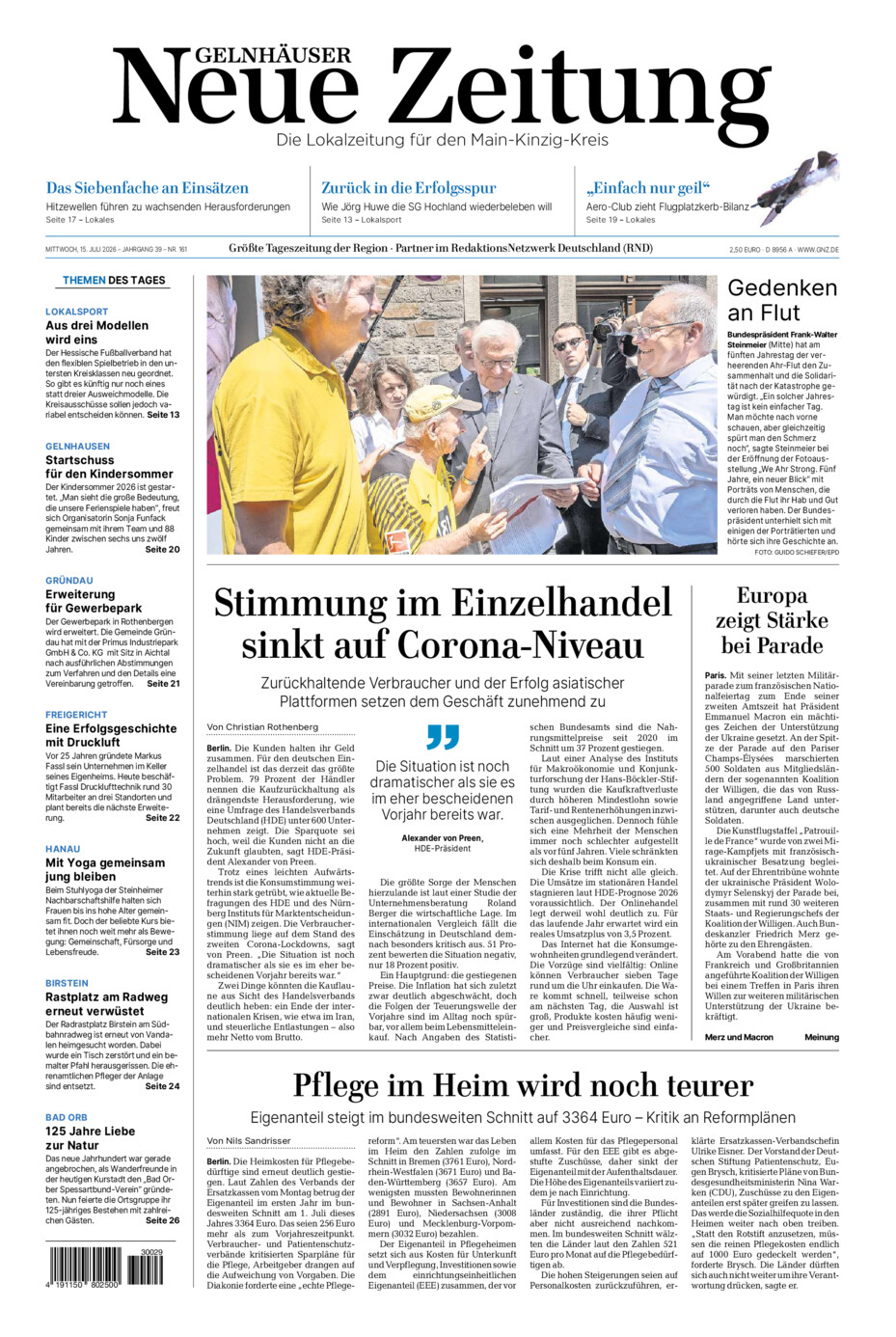 Gelnhäuser Neue Zeitung vom Mittwoch, 15.07.2026