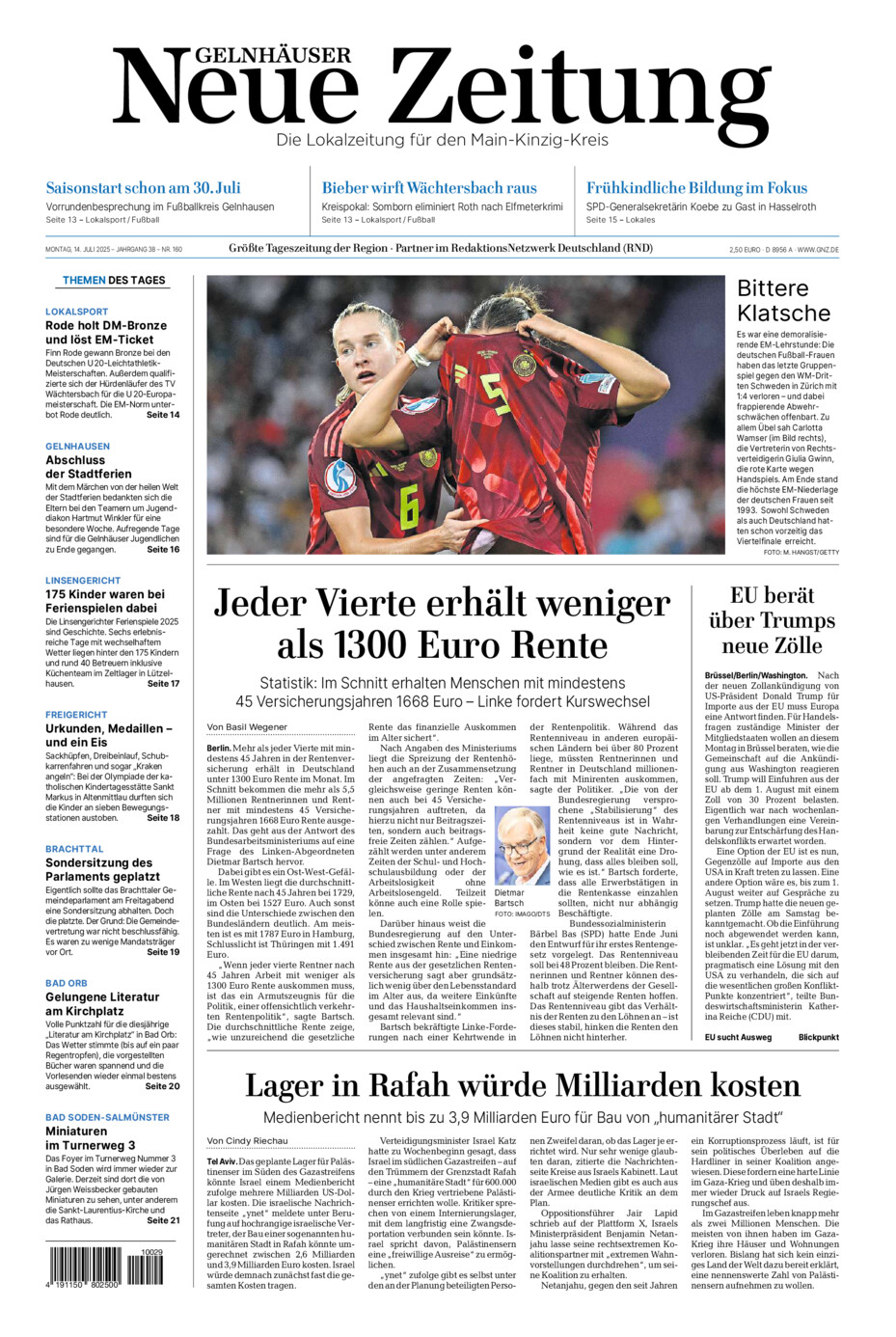 Gelnhäuser Neue Zeitung vom Montag, 14.07.2025