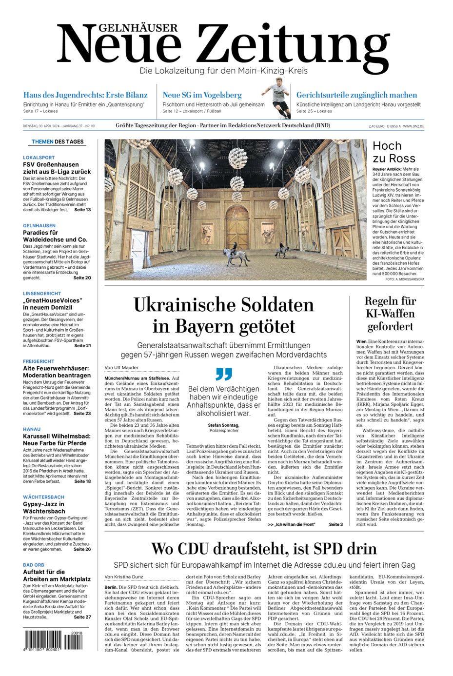 Gelnhäuser Neue Zeitung vom Dienstag, 30.04.2024