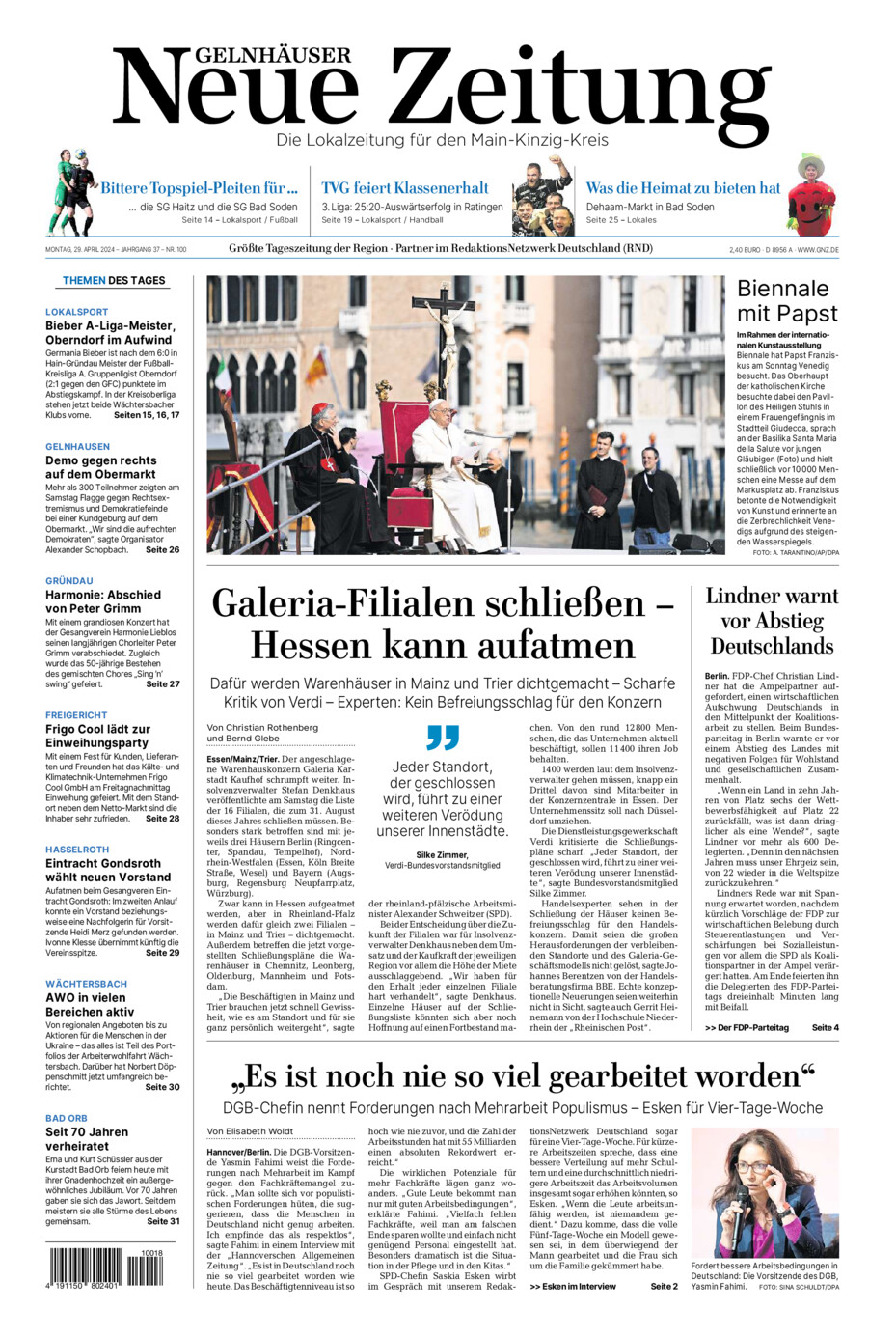 Gelnhäuser Neue Zeitung vom Montag, 29.04.2024