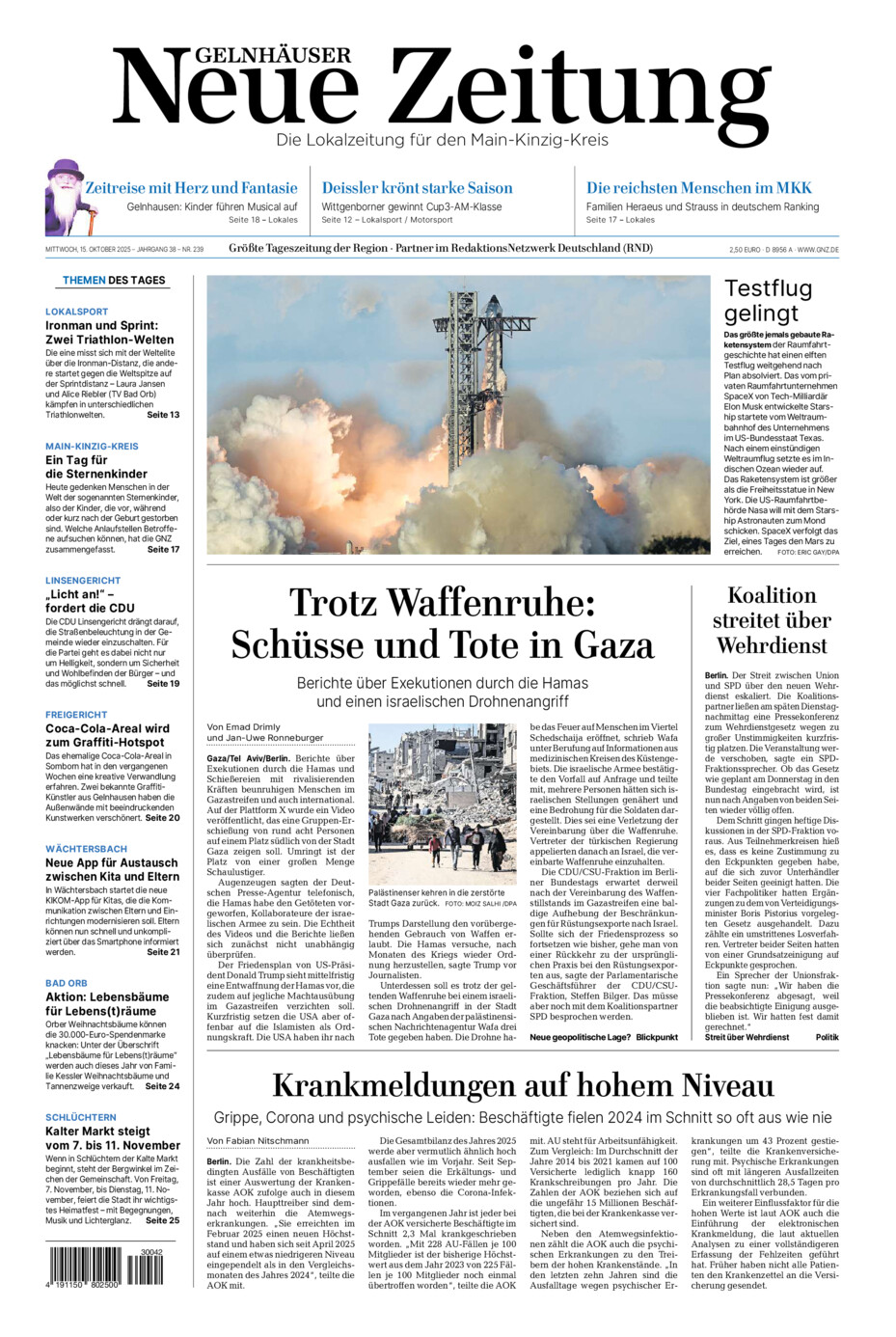 Gelnhäuser Neue Zeitung vom Mittwoch, 15.10.2025