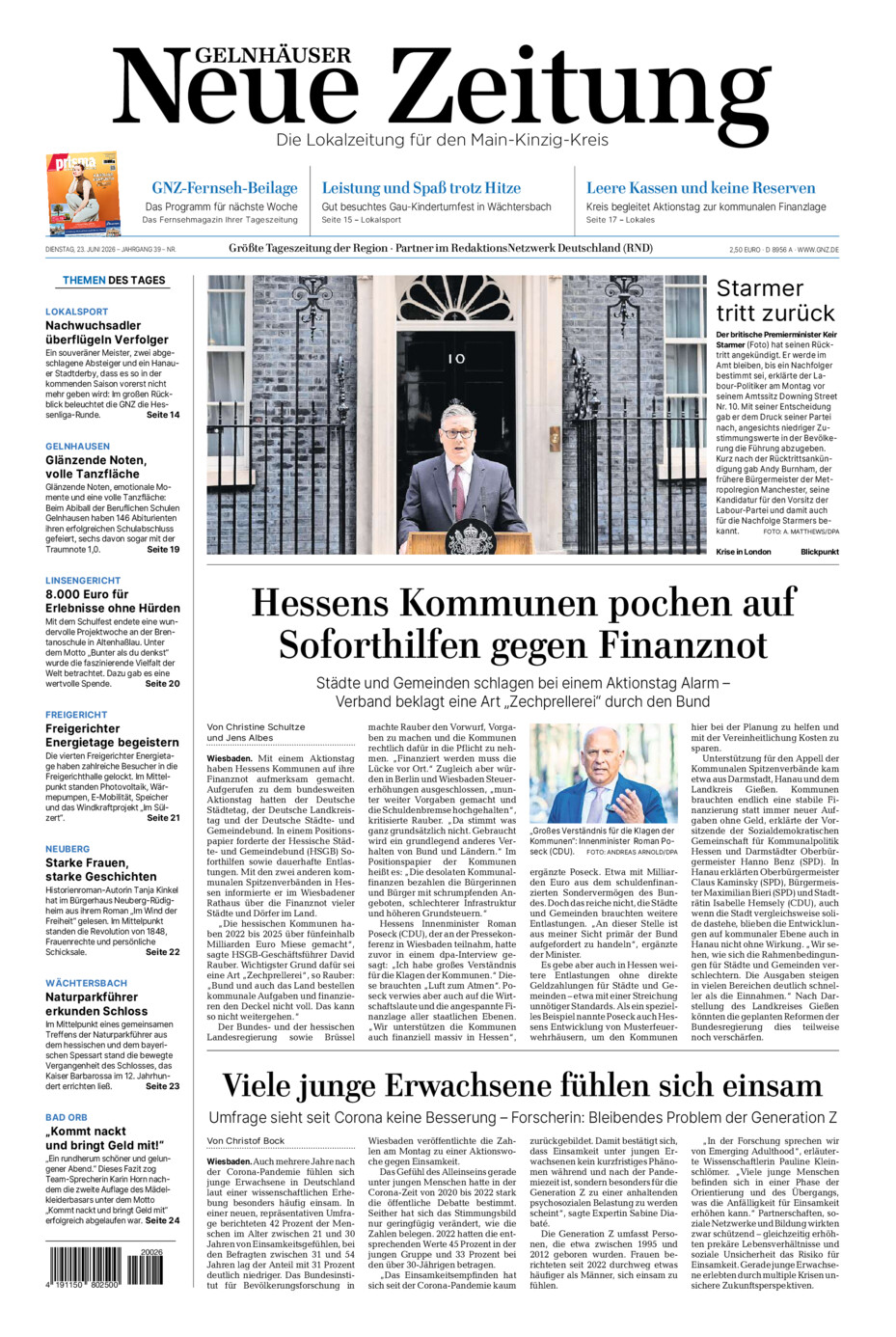 Gelnhäuser Neue Zeitung vom Dienstag, 23.06.2026