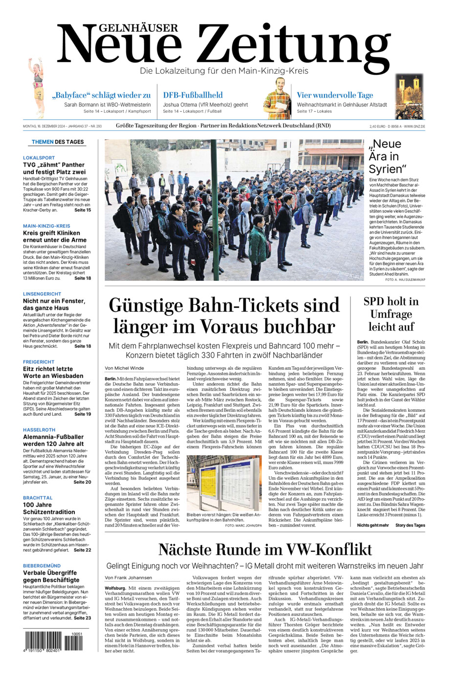 Gelnhäuser Neue Zeitung vom Montag, 16.12.2024