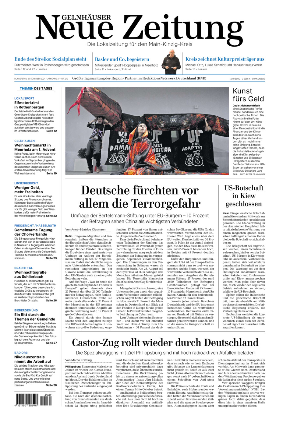 Gelnhäuser Neue Zeitung vom Donnerstag, 21.11.2024