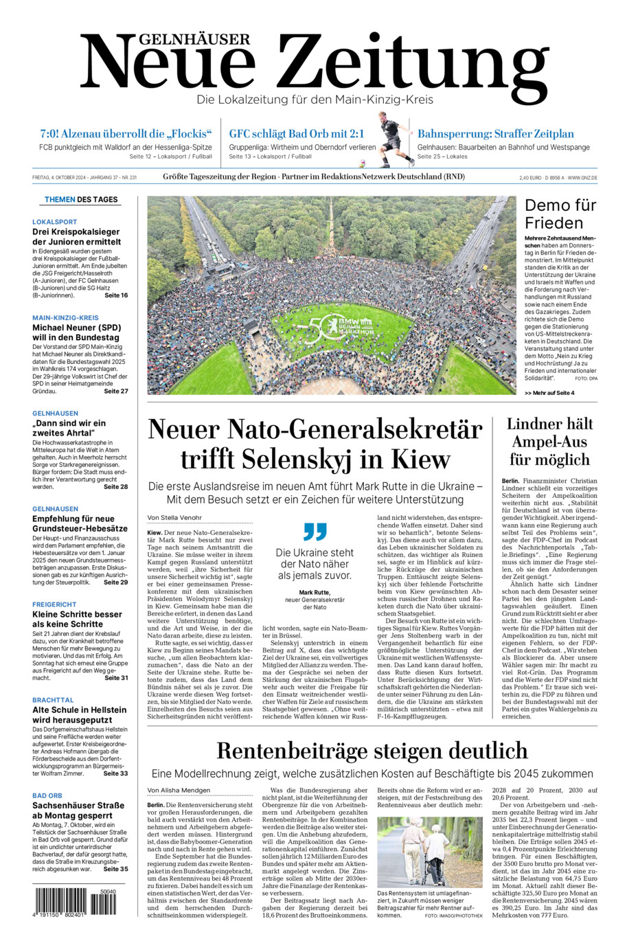 Gelnhäuser Neue Zeitung vom Freitag, 04.10.2024