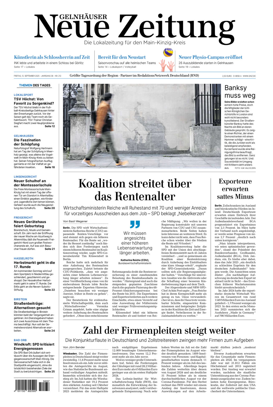 Gelnhäuser Neue Zeitung vom Freitag, 12.09.2025
