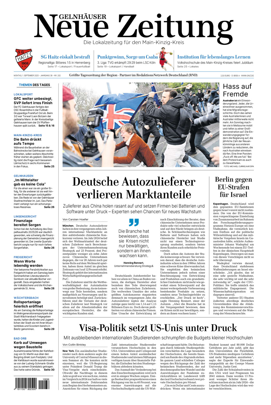 Gelnhäuser Neue Zeitung vom Montag, 01.09.2025