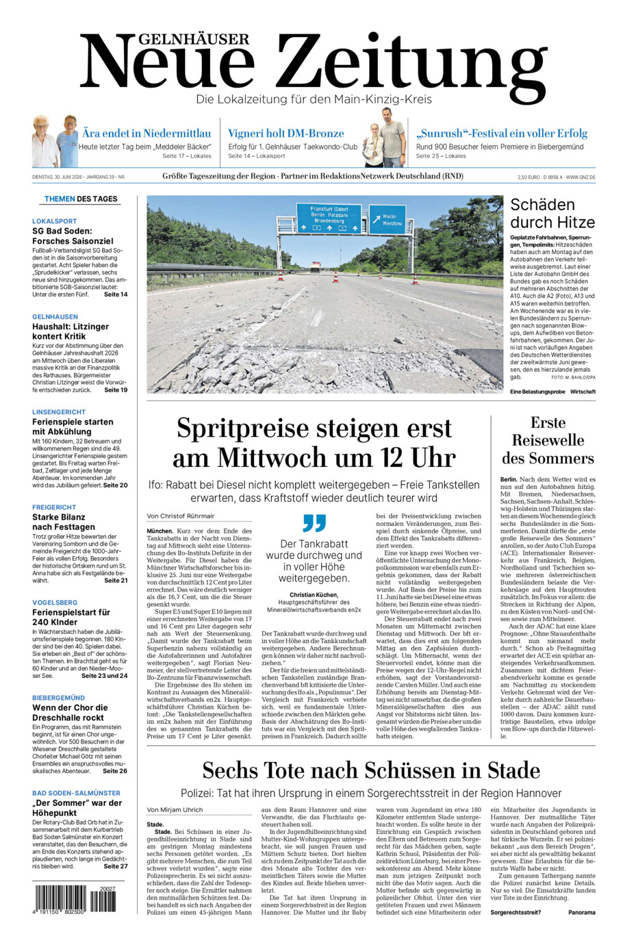Gelnhäuser Neue Zeitung vom Dienstag, 30.06.2026
