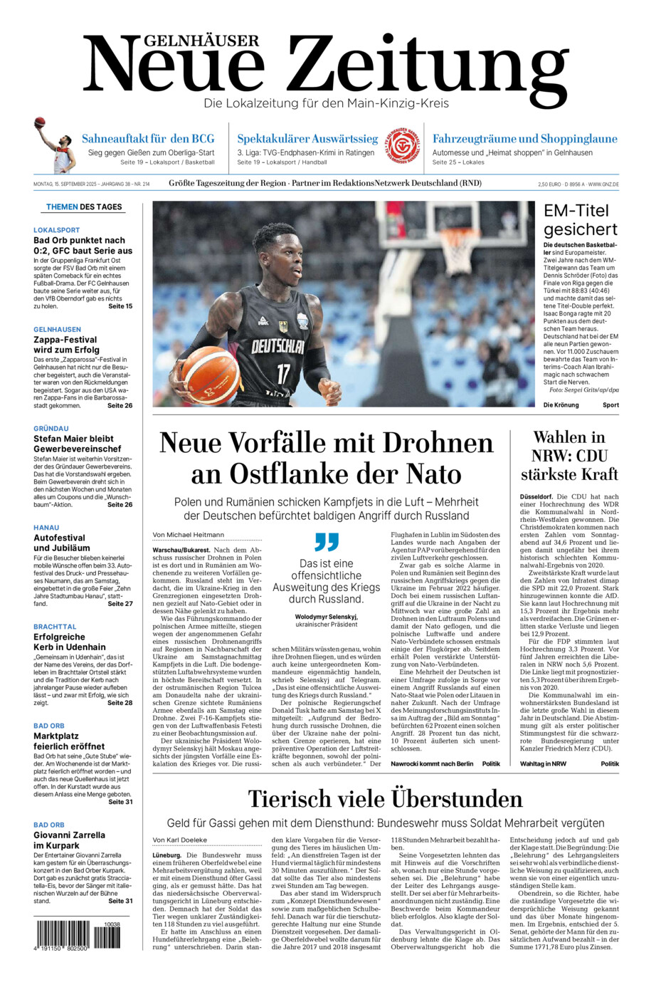 Gelnhäuser Neue Zeitung vom Montag, 15.09.2025