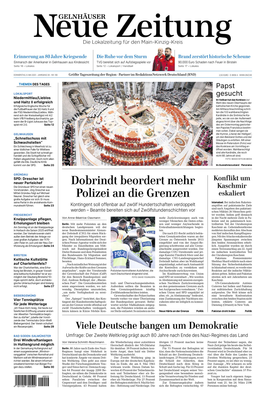 Gelnhäuser Neue Zeitung vom Donnerstag, 08.05.2025