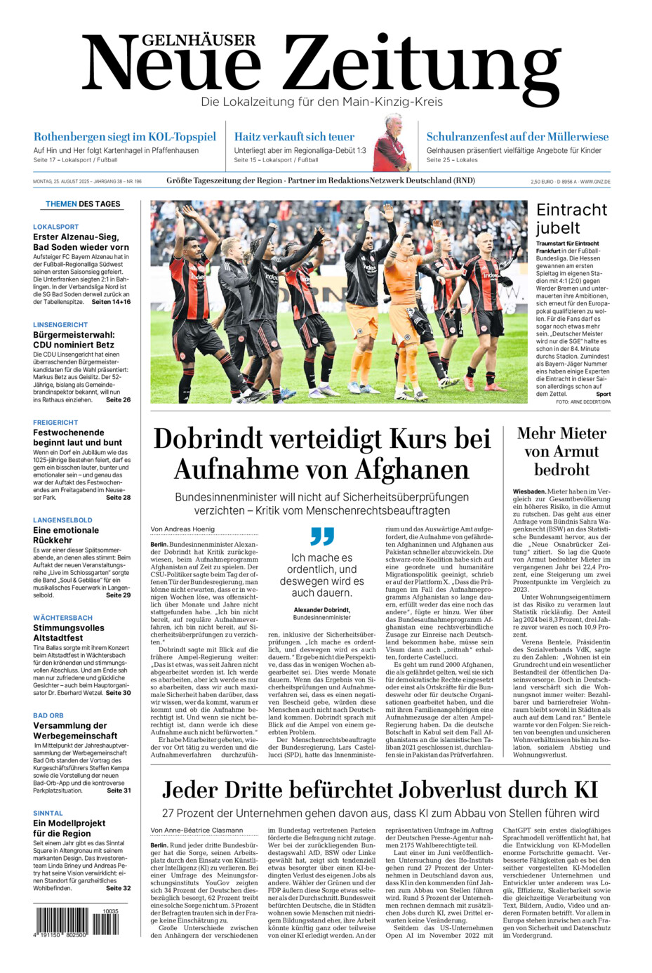 Gelnhäuser Neue Zeitung vom Montag, 25.08.2025