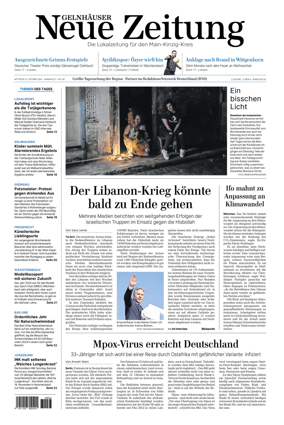 Gelnhäuser Neue Zeitung vom Mittwoch, 23.10.2024