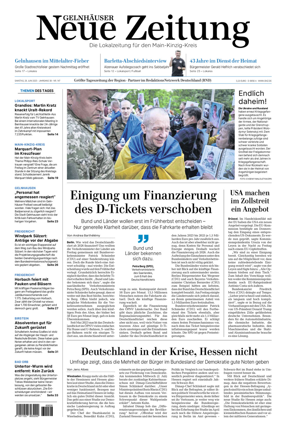 Gelnhäuser Neue Zeitung vom Samstag, 28.06.2025