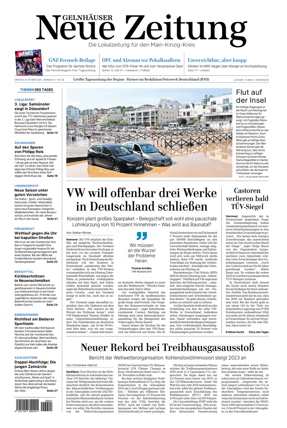 Gelnhäuser Neue Zeitung vom Dienstag, 29.10.2024