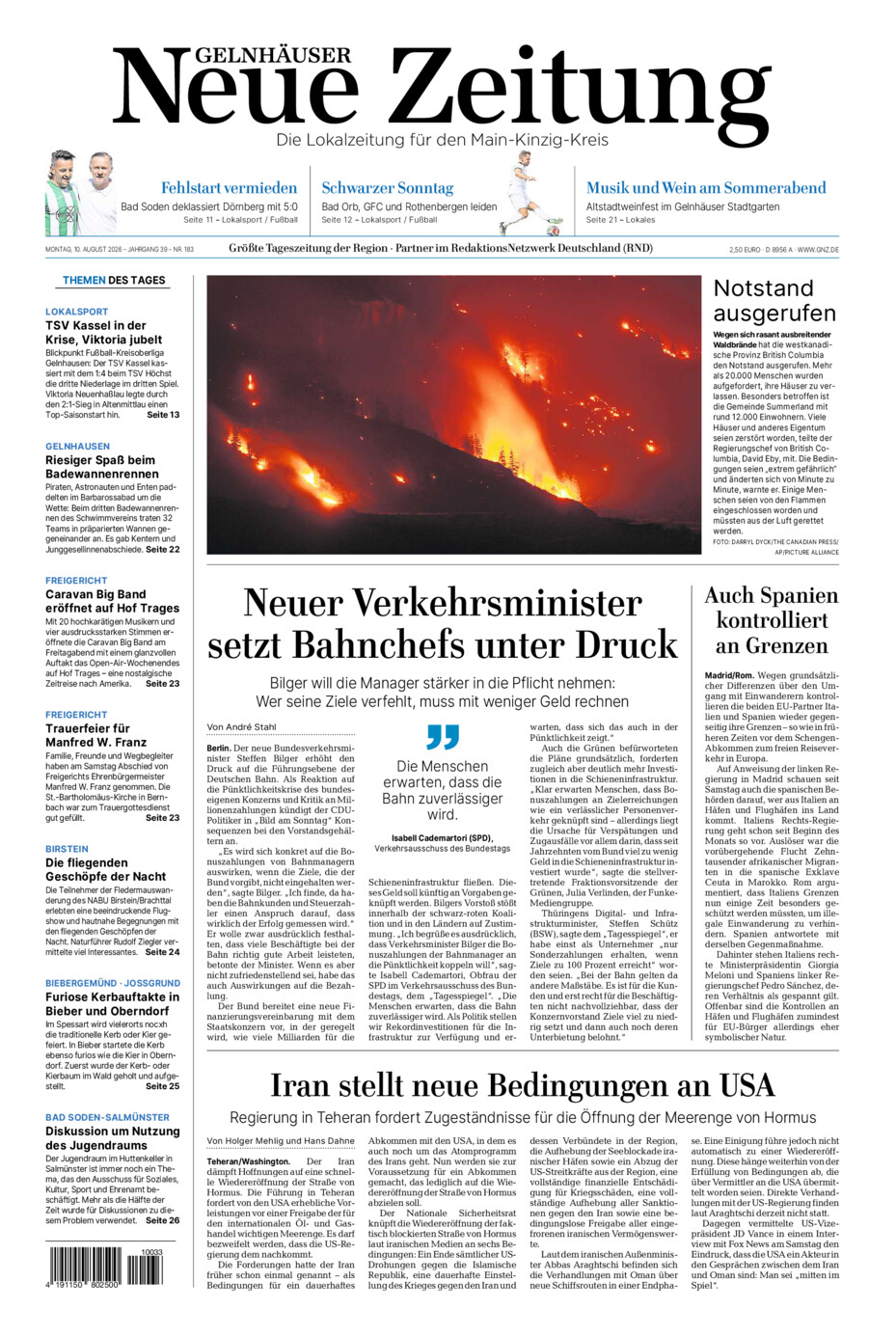 Gelnhäuser Neue Zeitung vom Montag, 10.08.2026