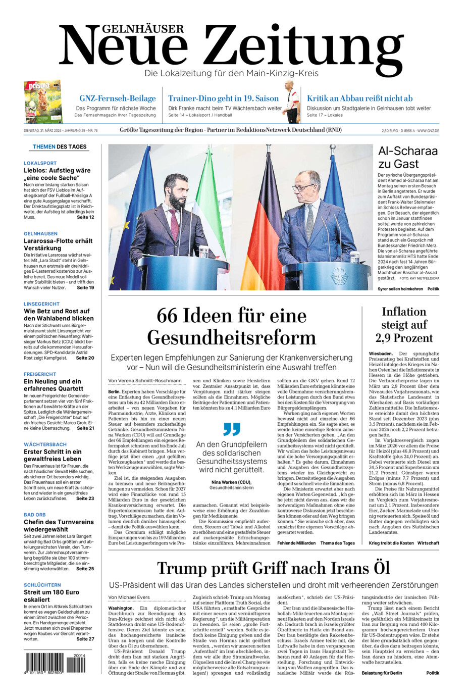 Gelnhäuser Neue Zeitung vom Dienstag, 31.03.2026