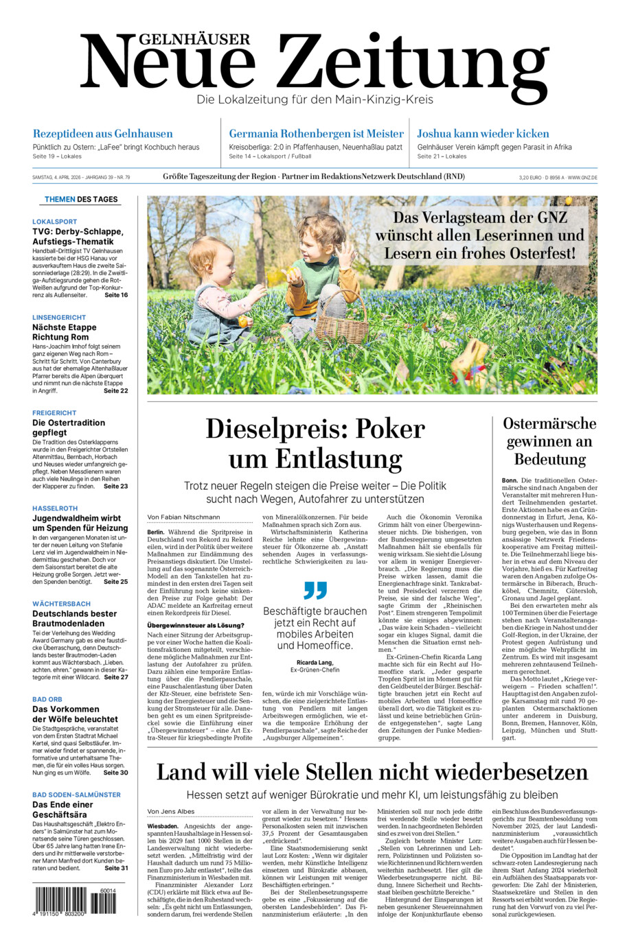 Gelnhäuser Neue Zeitung vom Samstag, 04.04.2026
