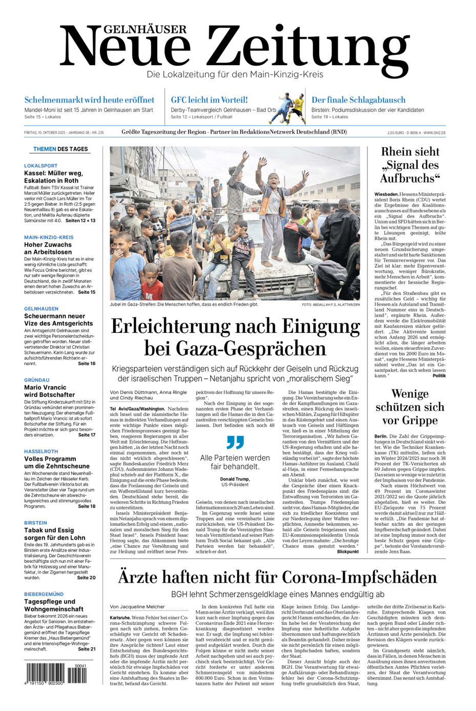 Gelnhäuser Neue Zeitung vom Freitag, 10.10.2025