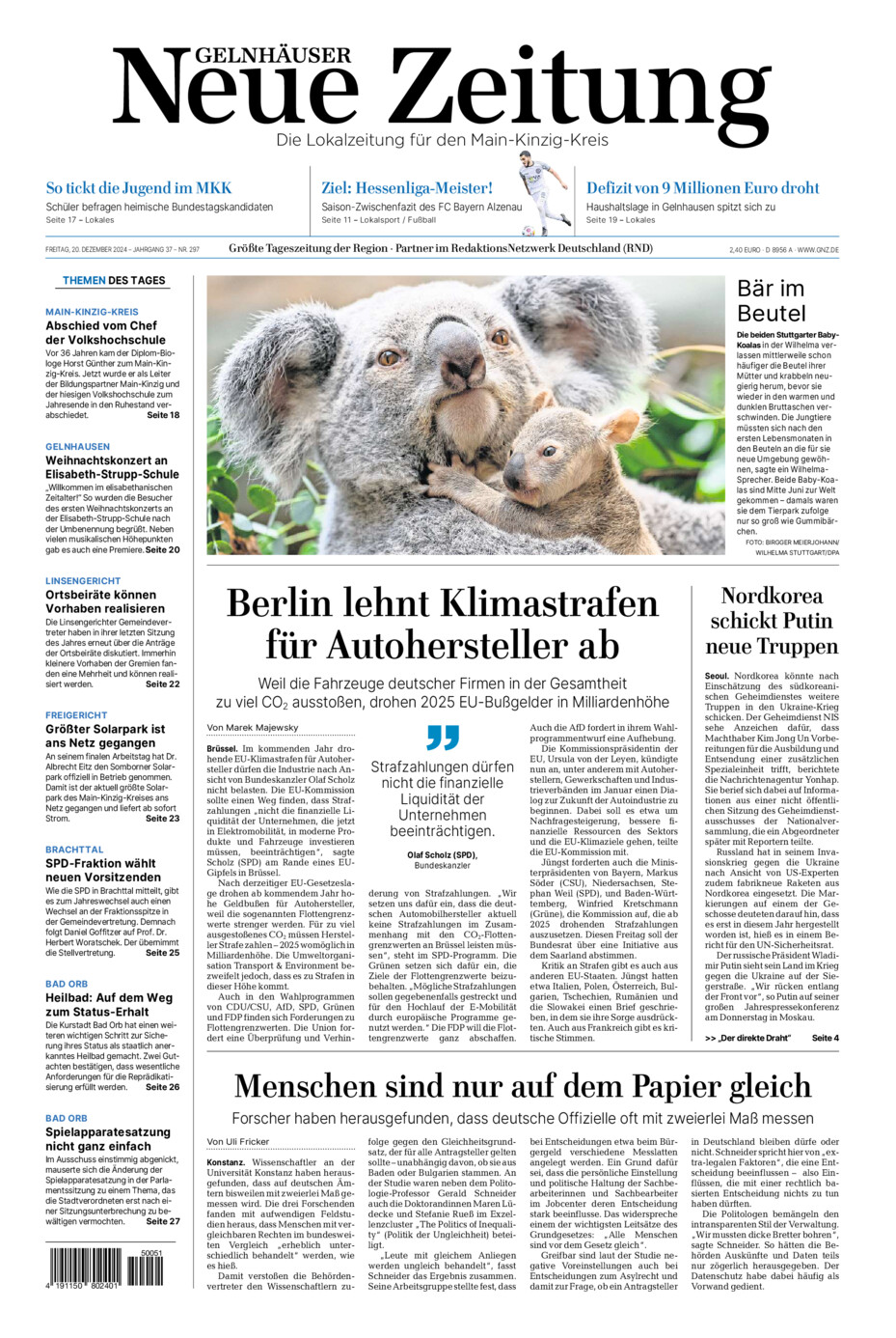 Gelnhäuser Neue Zeitung vom Freitag, 20.12.2024