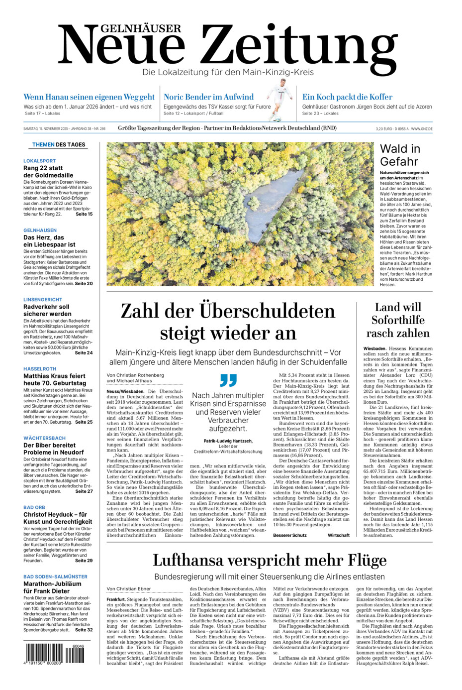 Gelnhäuser Neue Zeitung vom Samstag, 15.11.2025