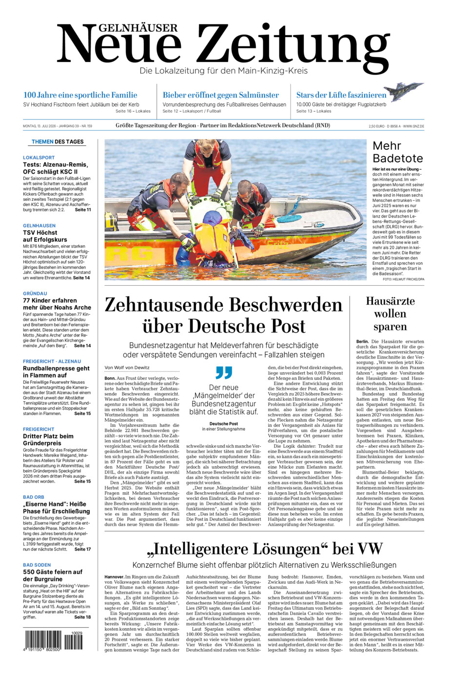 Gelnhäuser Neue Zeitung vom Montag, 13.07.2026