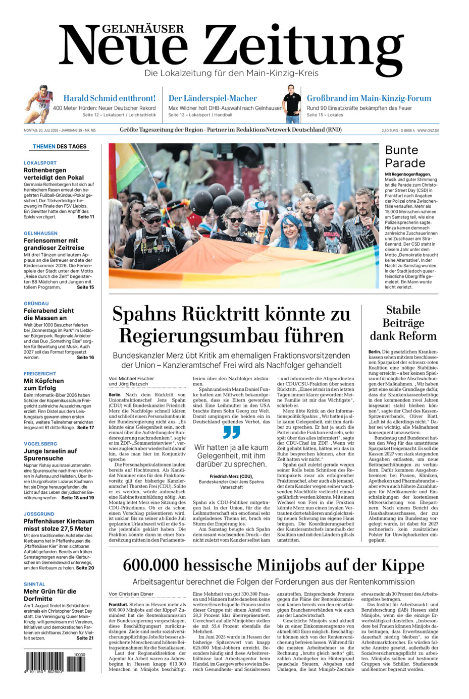 Gelnhäuser Neue Zeitung vom Montag, 20.07.2026
