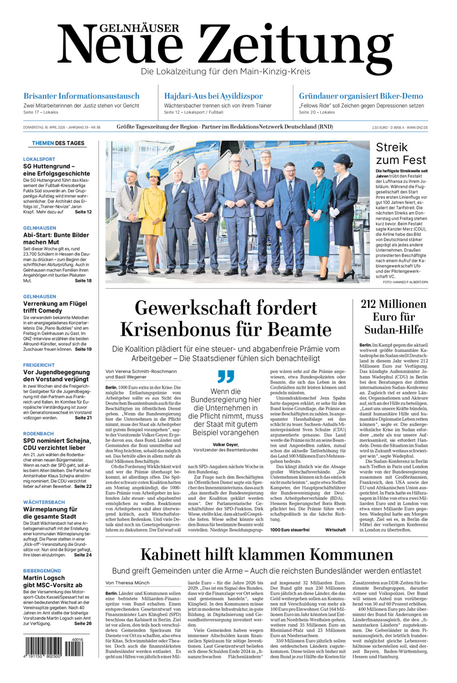 Gelnhäuser Neue Zeitung vom Donnerstag, 16.04.2026
