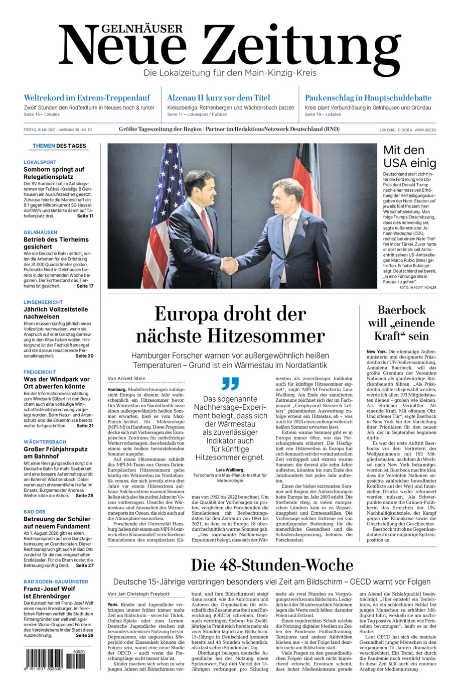 Gelnhäuser Neue Zeitung vom Freitag, 16.05.2025