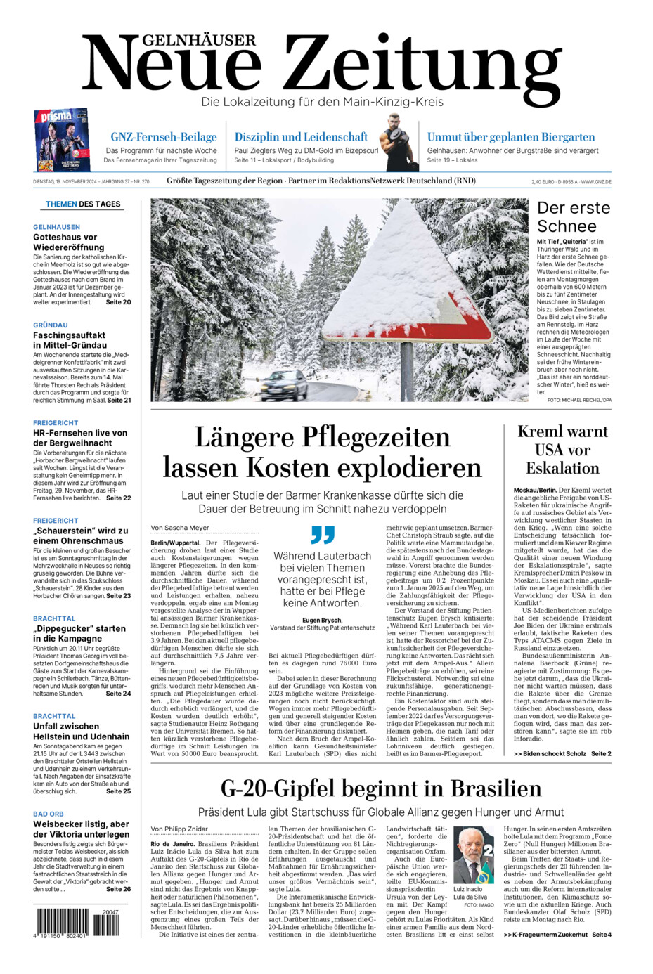 Gelnhäuser Neue Zeitung vom Dienstag, 19.11.2024