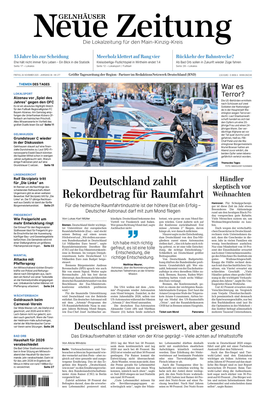 Gelnhäuser Neue Zeitung vom Freitag, 28.11.2025