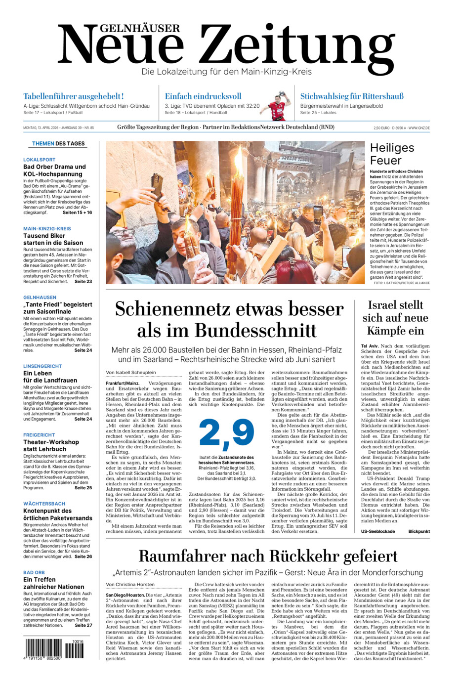 Gelnhäuser Neue Zeitung vom Montag, 13.04.2026